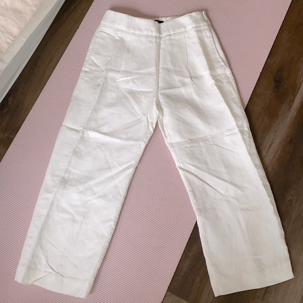 J crew wide leg white linen pants